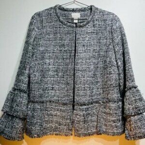 Chico’s size 2 Elegant Tweed Jacket with Ruffle Sleeves
